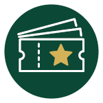 an icon of a ticket with a star on it in a green circle .